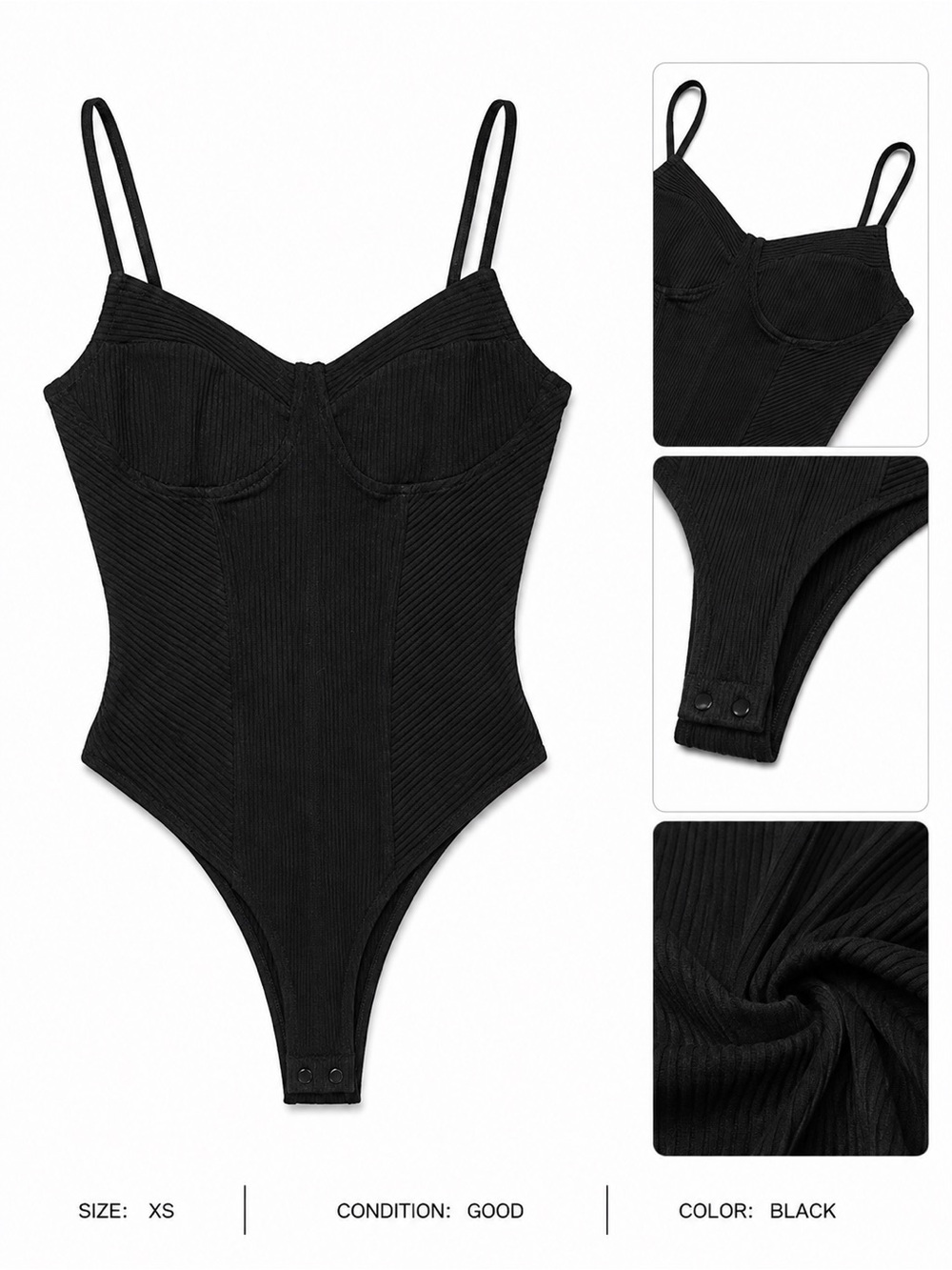 Black Ribbed Bustier Bodysuit
